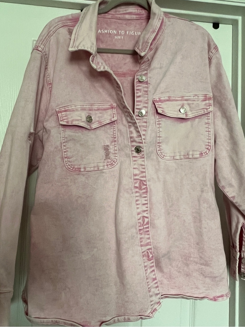 Light Pink Button-Up Jean Jacket - XL